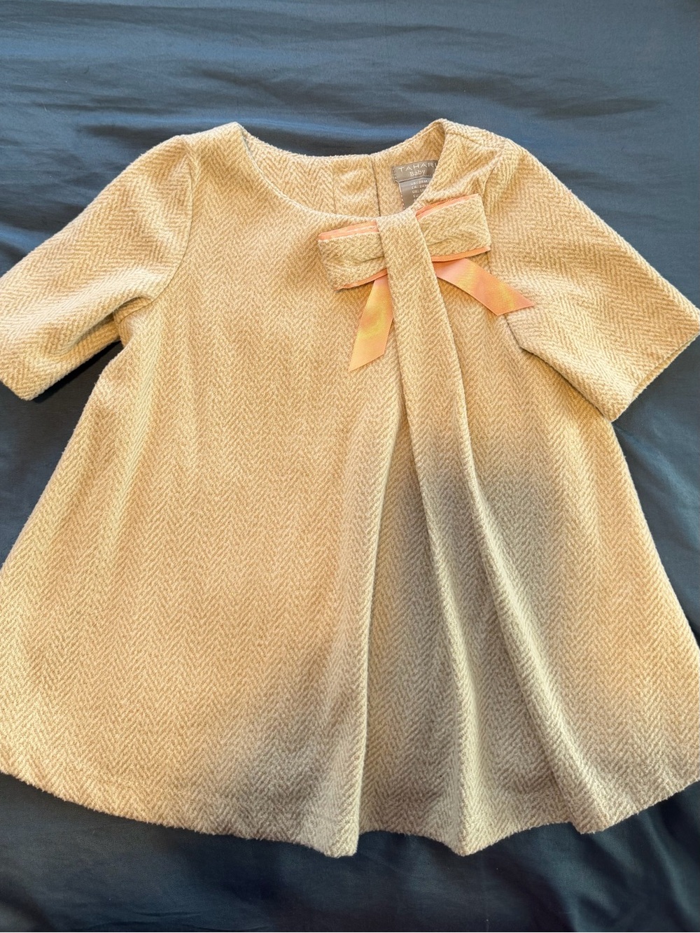 Tahari peach Girls Short-Sleeve Bow dress